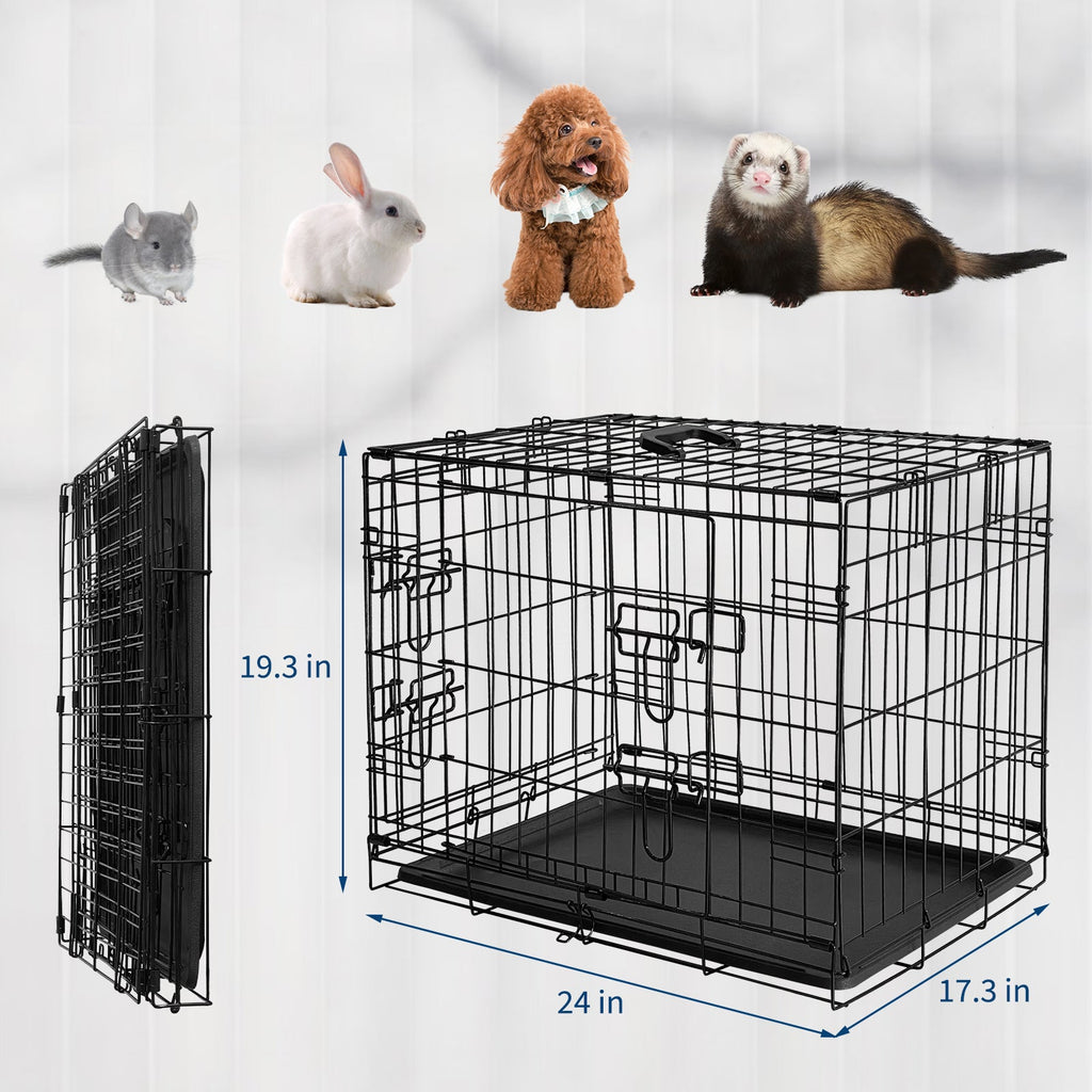 Garvee Collapsible Metal Wire Cage for Small Animals - Durable Mesh Floor, Slide-Out Removable Tray, Double Door, Rust-Resistant - Indoor/Outdoor Carrier for Rabbits, Chinchillas, Guinea Pigs, Ferrets - Size: 60×44×49cm