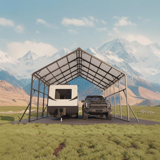 Garvee Metal Carport 20×25 ft, 173" High-Clearance 120° Vertical Roof, 19-Gauge Steel Frame for 2 Cars RV Tractor Shelter