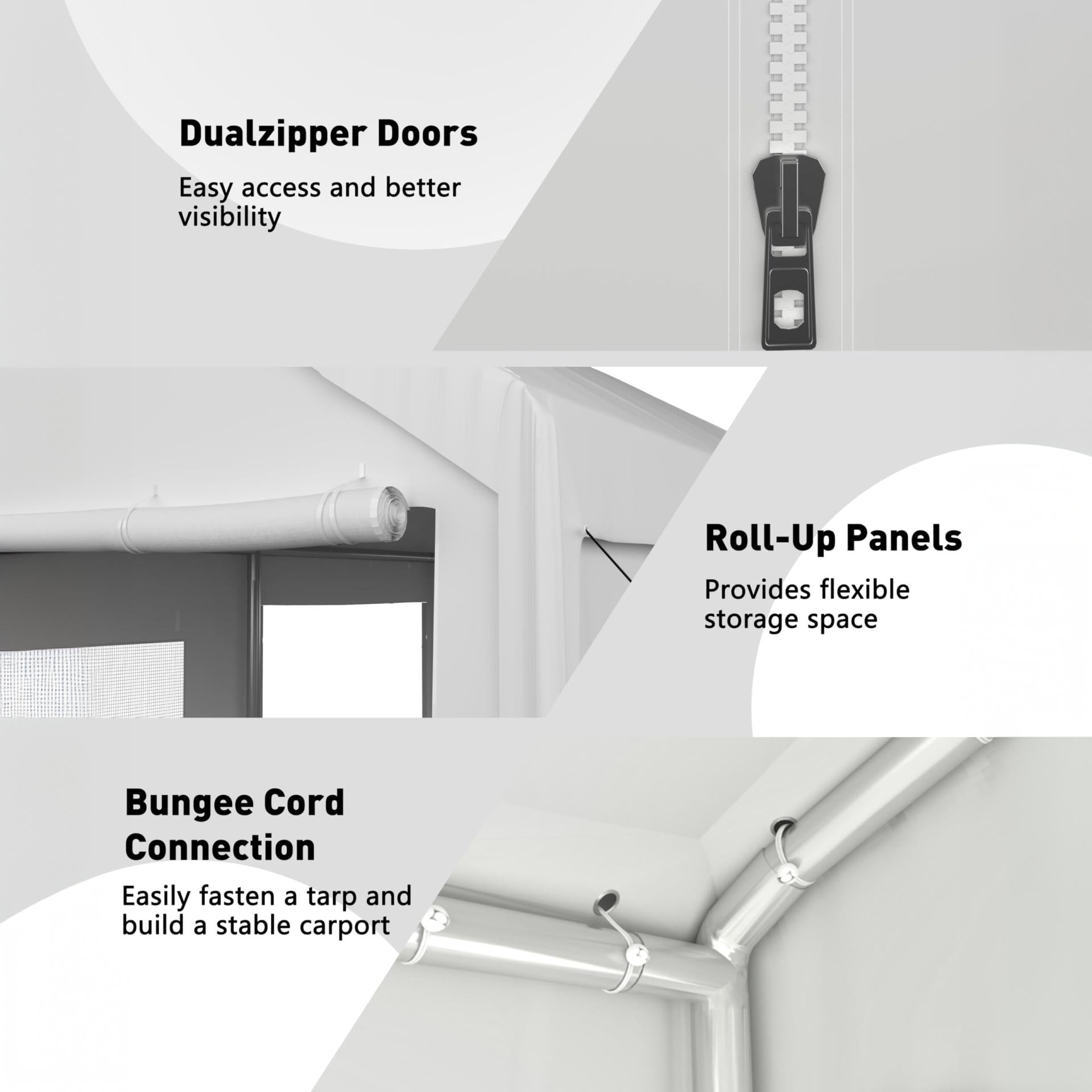 Garvee Carport Sidewall Kit for Outdoor Vehicle Storage, Fits 10 x 20 FT and 13 x 20 FT Frames with 160G/180G PE Panels, Roll-Up Doors, Windows, White
