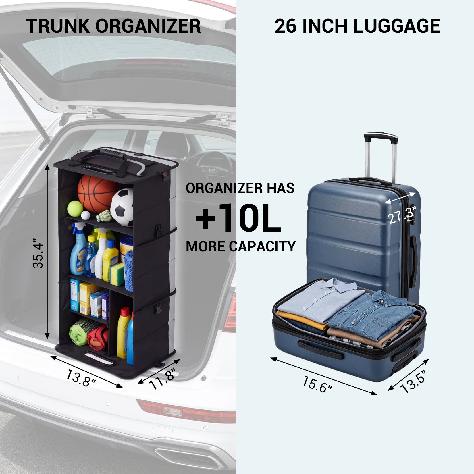 Garvee Heavy-Duty Car Trunk Organizer with Lid & Handles – Large Collapsible Storage Bag – Non-Slip, 3 Compartments – For SUV, Truck, Pickup Bed, Black Gray