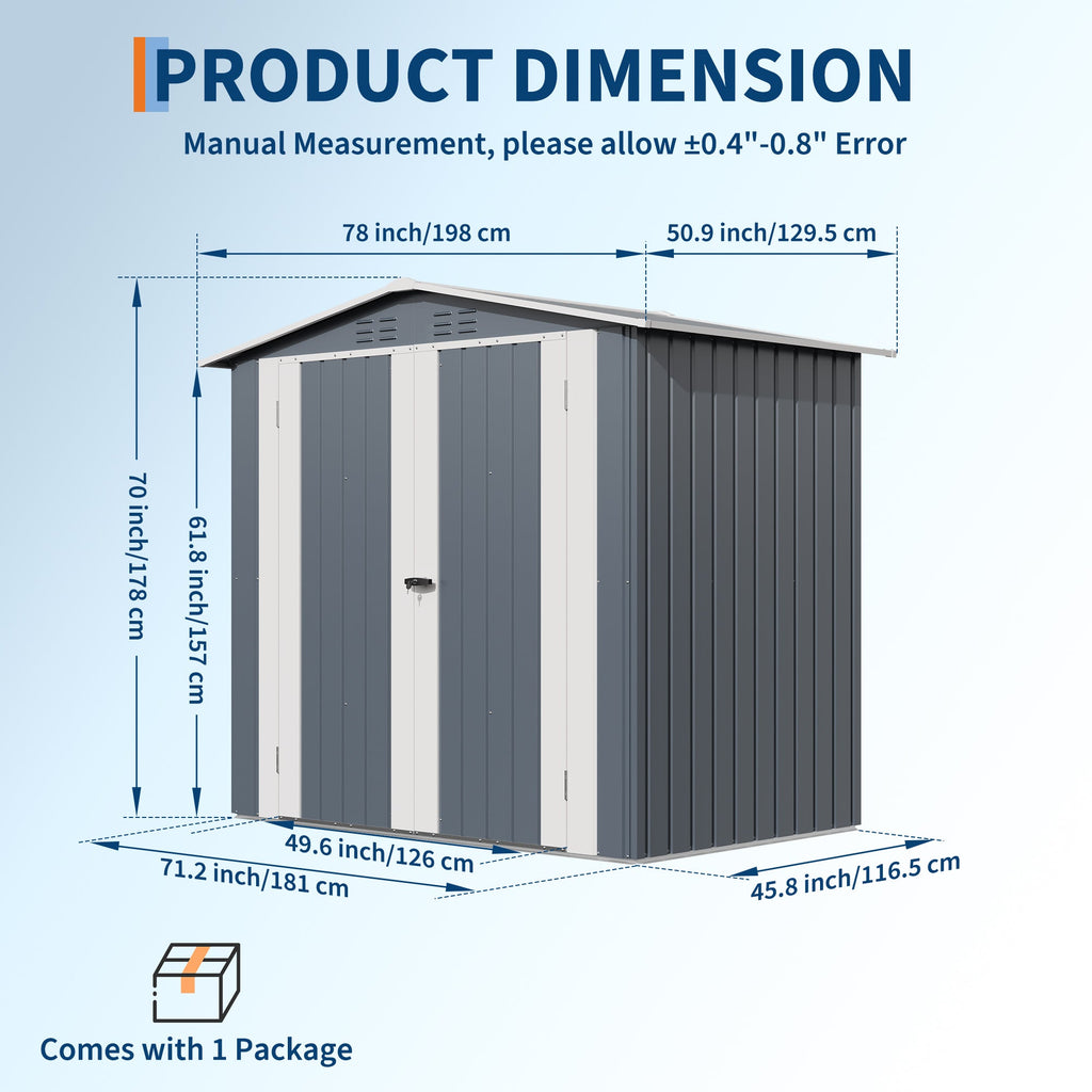 Garvee Weather-Resistant Metal Outdoor Storage Outdoor Storage 6x4 FT – Lockable Double Doors, Vents, Secure Garden Tool Outdoor Storage – Ideal for Lawn Equipment, Patio, Backyard, Yard, Bike – Color: Gray