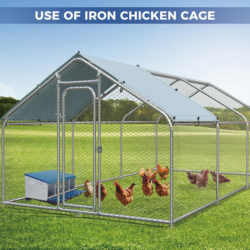 Garvee 4-Compartment Galvanized Steel Chicken Nesting Box – Roll-Away Tray & Support Stand, Blue
