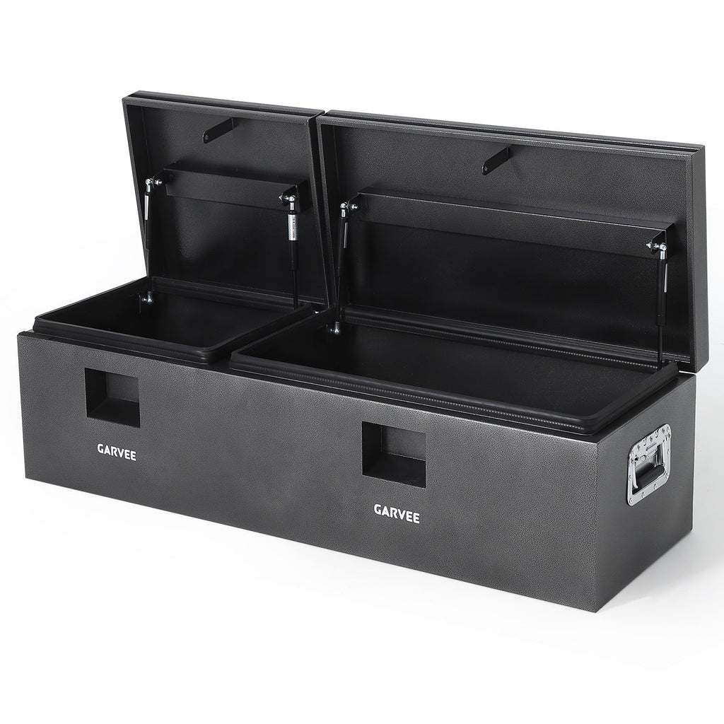 Garvee 48"X16"X14" Heavy Duty Steel Truck Bed Tool Box – Double Lid, Grooved Weatherproof Metal Chest with T-Handle & Side Handle, Durable Organizer for Pickup Truck, RV, Trailer, Front Double, Grey