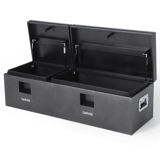 Garvee 48"X16"X14" Heavy Duty Steel Truck Bed Tool Box – Double Lid, Grooved Weatherproof Metal Chest with T-Handle & Side Handle, Durable Organizer for Pickup Truck, RV, Trailer, Front Double, Grey