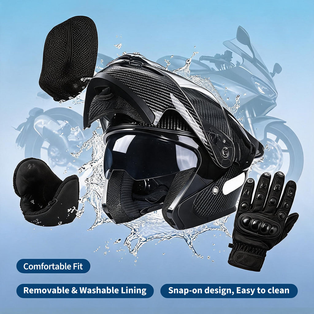 Garvee Full Face Motorcycle Helmet Dual Visor - DOT ABS Shell Adult Motorcycle Helmet for Men Women Off Road Street Bike Motocross ATV, Carbon Black, XXL