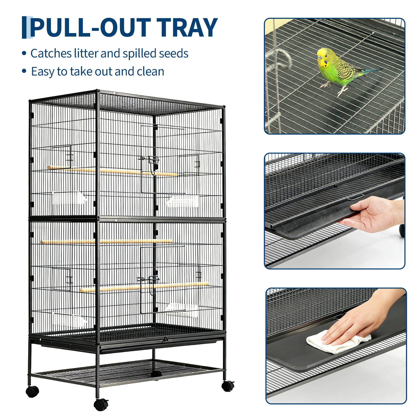 Garvee 61 Inch Large Bird Cage, Bird Cage with Rolling Storage Stands, Feed Bowls, Wide Tall Parakeet Cage for Macaw, Parakeets, Parrot, Conures, Cockatiel, Cockatoo