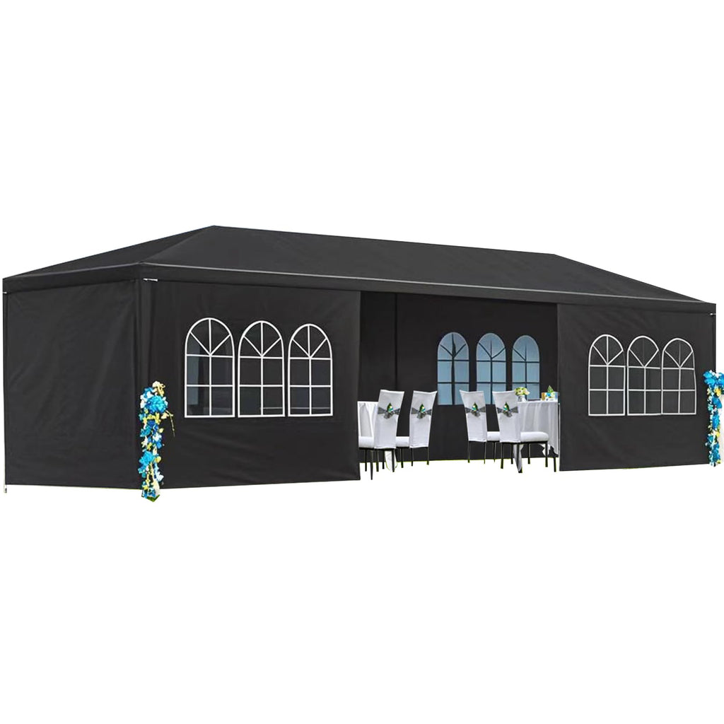 Garvee 10' × 30' Outdoor Party Tent with 8 Removable Sidewalls, Waterproof Canopy, Wedding Gazebo for Backyard, Patio, BBQ and Events, Black