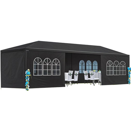 Garvee 10' × 30' Outdoor Party Tent with 8 Removable Sidewalls, Waterproof Canopy, Wedding Gazebo for Backyard, Patio, BBQ and Events, Black