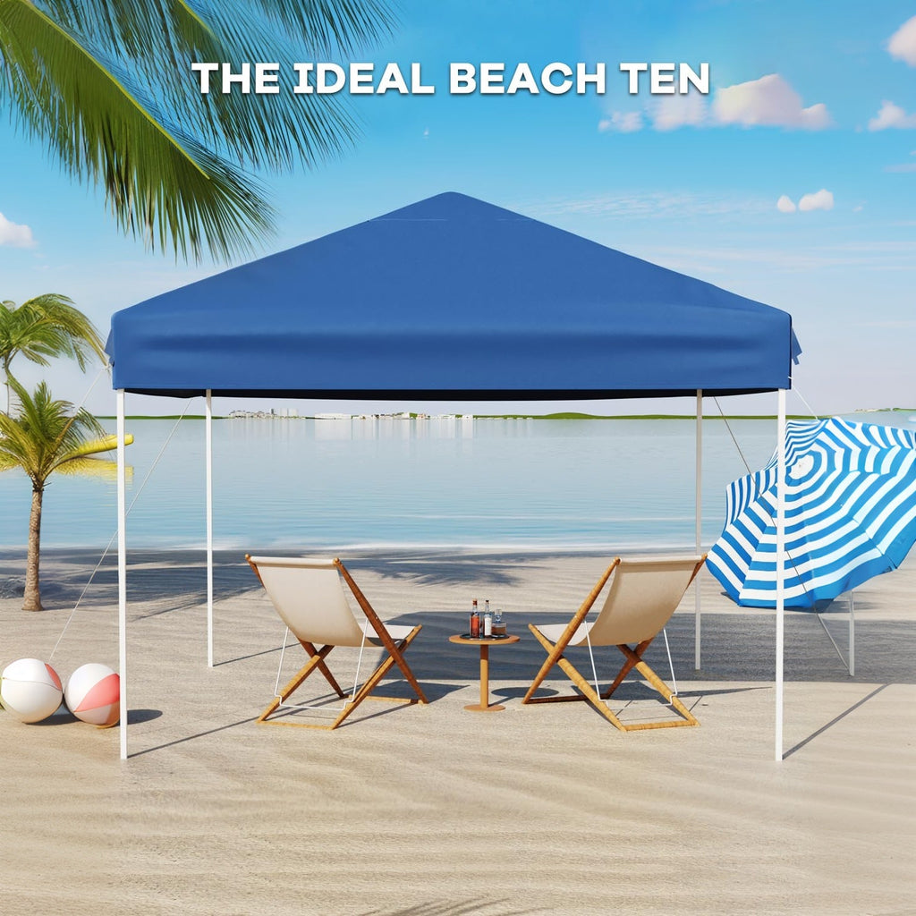 Garvee 10x10FT Pop Up Canopy Tent – Heavy Duty Outdoor Storage Shelter, Adjustable Height, One-Button Easy Setup, Sidewall – Great for Camping, Parties, Beach – Blue