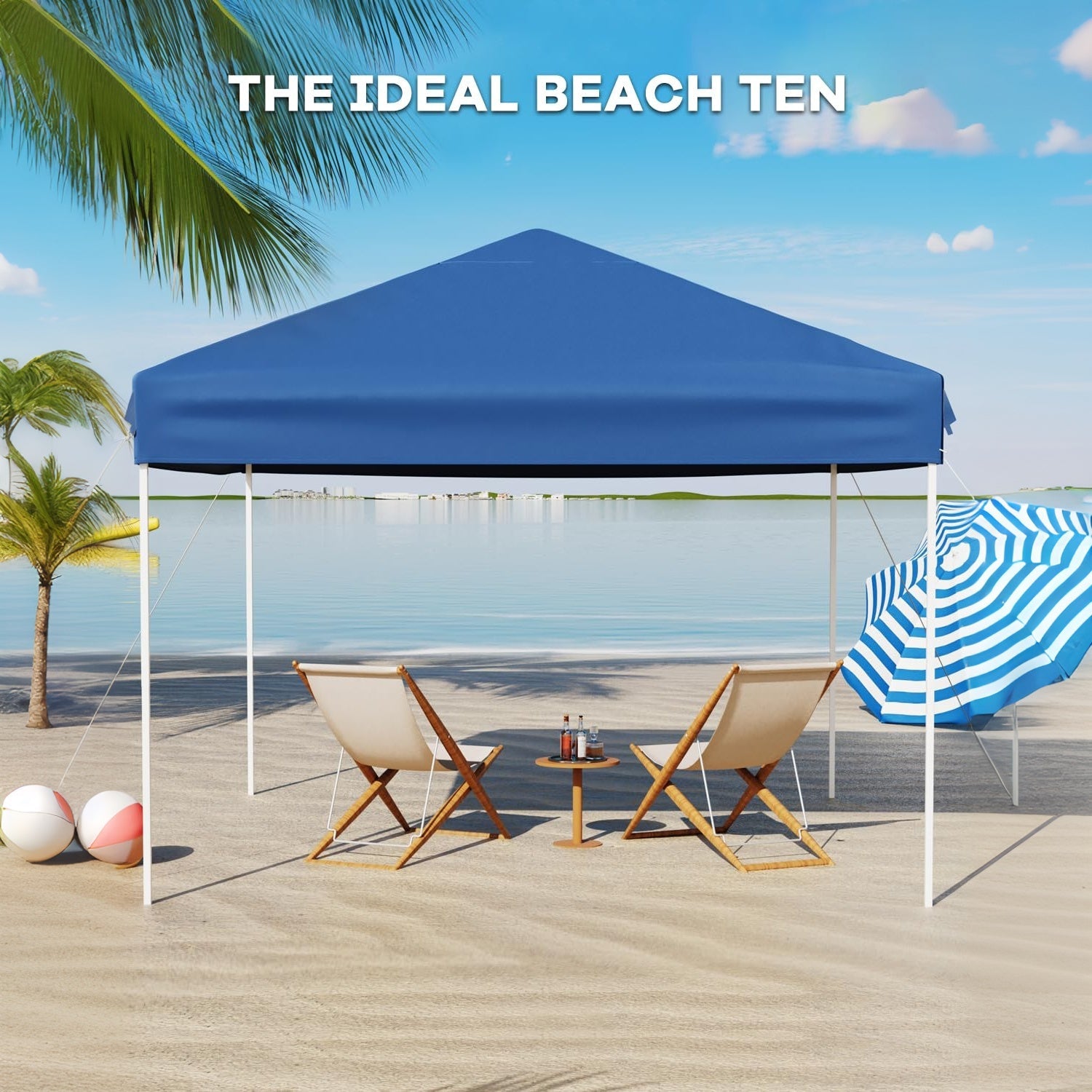 Garvee 10x10FT Pop Up Canopy Tent – Heavy Duty Outdoor Storage Shelter, Adjustable Height, One-Button Easy Setup, Sidewall – Great for Camping, Parties, Beach – Blue