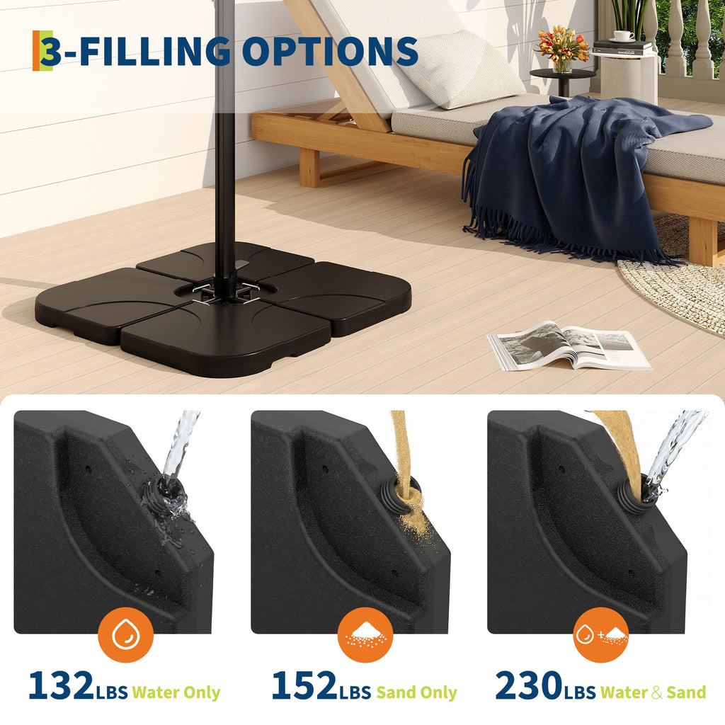 Garvee Heavy Duty Cantilever Umbrella Base, 4-Piece 230 LB Water & Sand Fillable HDPE Weight Plates with Lock Pins for Offset Patio Umbrellas, Black