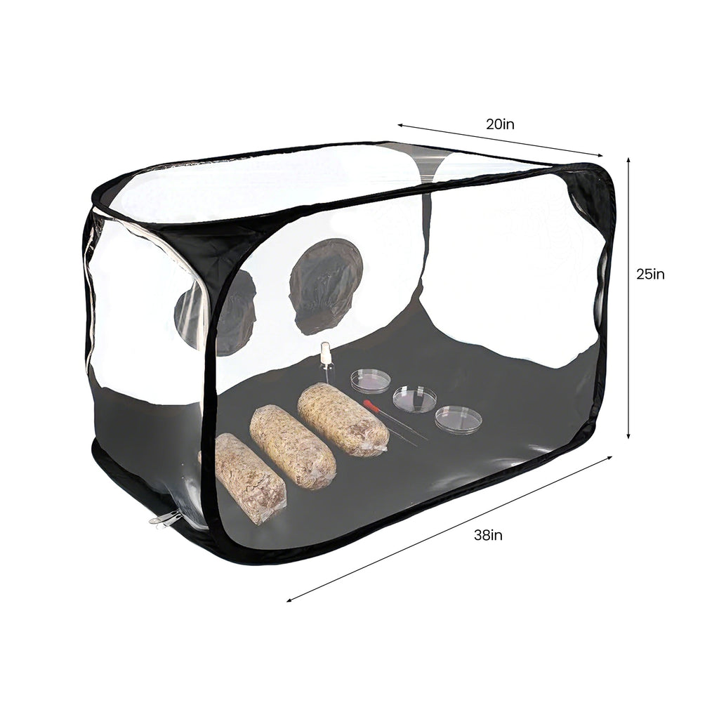 Garvee Mushroom Growing Tent 38" x 20" x 25", Transparent Foldable Mushroom Grow Chamber with High-Elasticity Armholes, Double Zipper Openings, Storage Bag, Thermometer & 2 Spray Bottles for Agar Inoculation