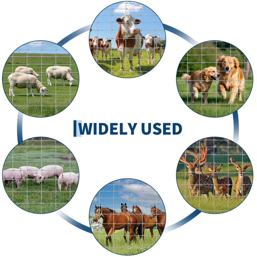 Garvee 4ft x 328f Duty Galvanized Metal Wire Mesh Fence – High Strength, Weather Resistant Livestock Field Fencing – Durable Zinc Coated for Cattle, Deer, Goat, Hog, Sheep and Animal Protection, Silver, 1.6±0.2mm