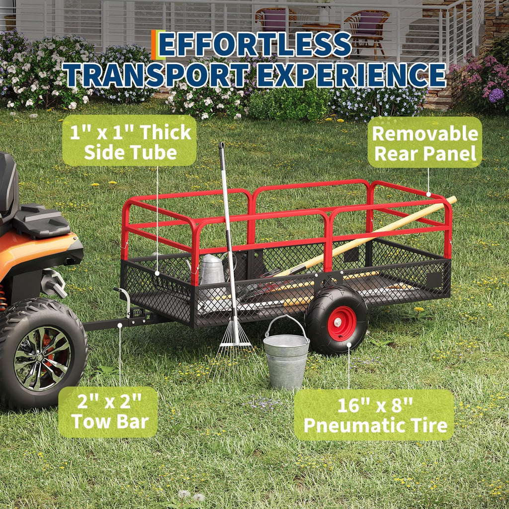 Garvee Tow Behind Dump Cart, 1600 lbs 22 Cu Ft Heavy Duty Steel ATV UTV Garden Trailer with Removable Sides, 45° Quick Dump & 16 in All-Terrain Tires for Lawn Mower, Tractor & Yard Work
