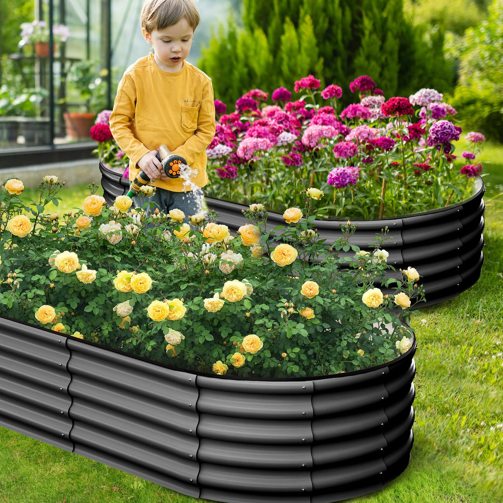 Garvee Galvanized Raised Garden Bed 8x2x1FT Rust-Resistant Durable Steel Open Bottom Design Metal Planter Box for Vegetables Flowers Outdoor Gardening
