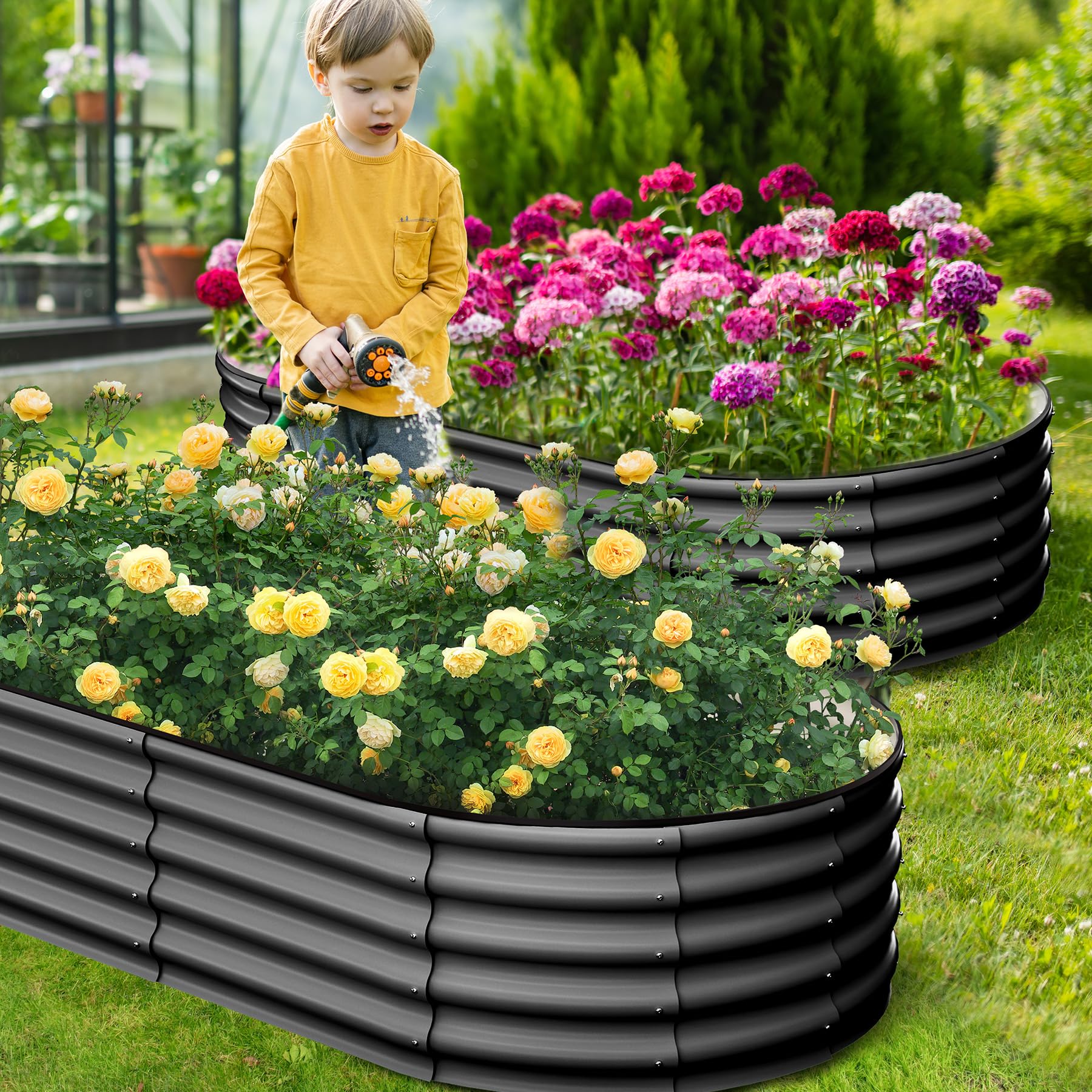 Garvee Galvanized Raised Garden Bed 8x2x1FT Rust-Resistant Durable Steel Open Bottom Design Metal Planter Box for Vegetables Flowers Outdoor Gardening