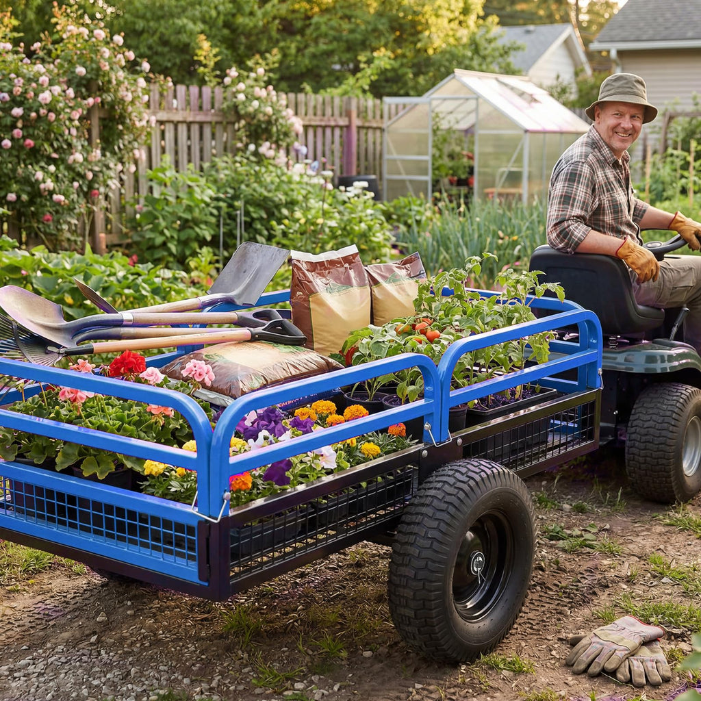 Garvee Blue Dump Cart, 1500 lbs 15 Cu Ft Heavy Duty Steel Garden Utility Trailer with Removable Sides, Quick Release & Pneumatic Tires for Lawn Mower, ATV, UTV, Tractor
