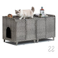 Garvee Double Litter Box Enclosure Furniture, Handwoven Rattan Litter Box Furniture for 2 Cats with Washable Litters Mat & 2 Hooks, Hidden Kitty Cat House for Living Room/Bedroom, Gray