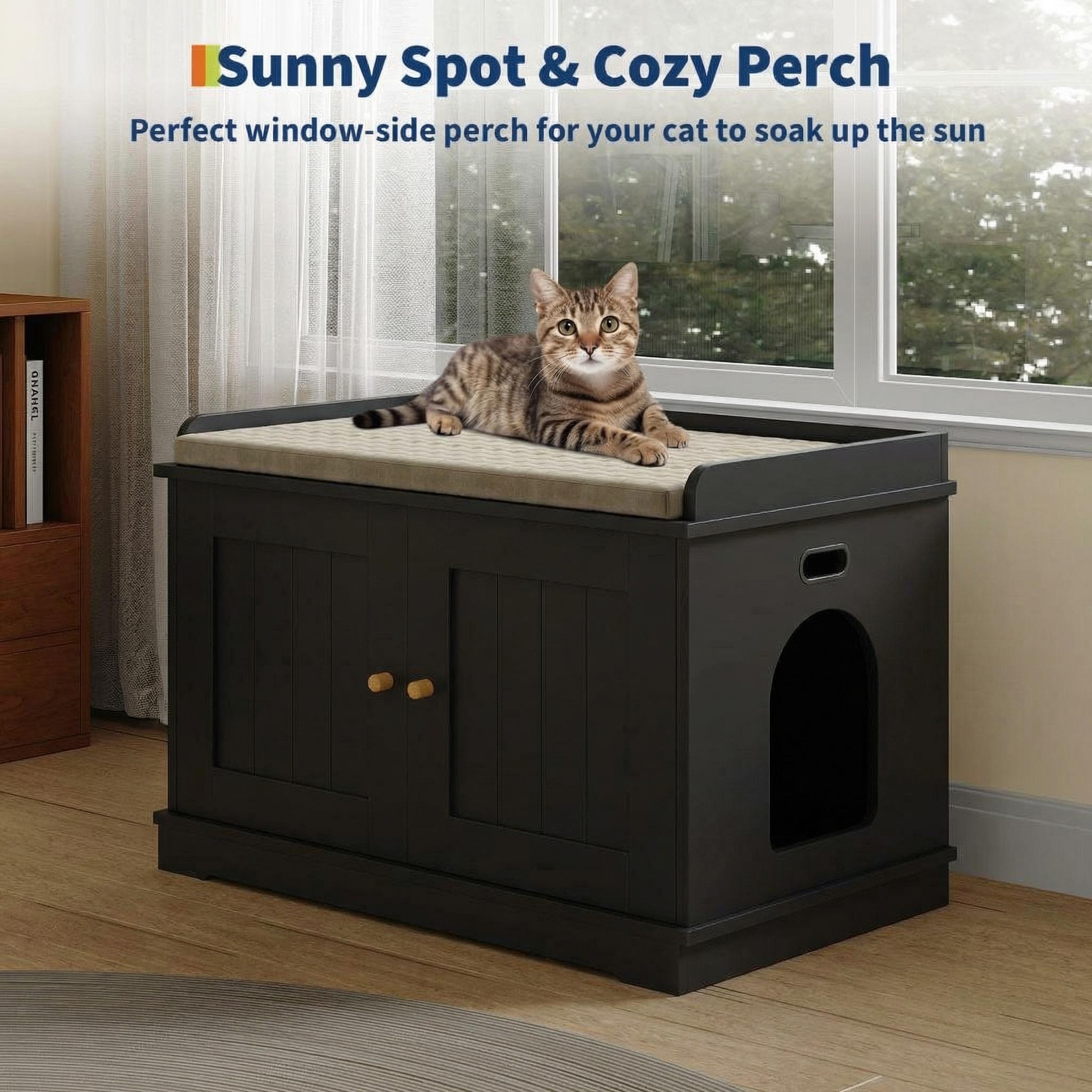 Garvee 31.5" Cat Litter Box Furniture, 2 Doors Cat Litter Box Enclosure for Most Cats, Hidden Cat Cabinet for Living Room Hallway, Smooth Surface & Quick Clean-Up, Black