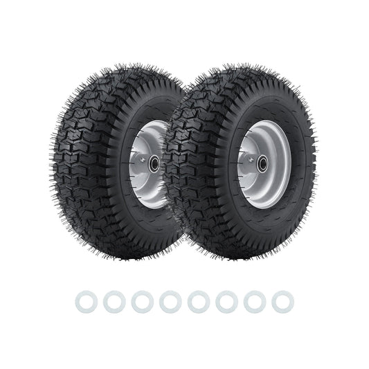 Garvee Flat Free Sturdy Lawn Mower Tire - 15x6.00-6 Heavy Duty 500 lbs Load - Puncture-Proof Polyurethane, Multiple Precision Ball Bearings, Centered Hub - Zero Turn Front Replacement Wheel for Outdoor Power Equipment, Easy Install - 2 Pack (15×6.00-6)