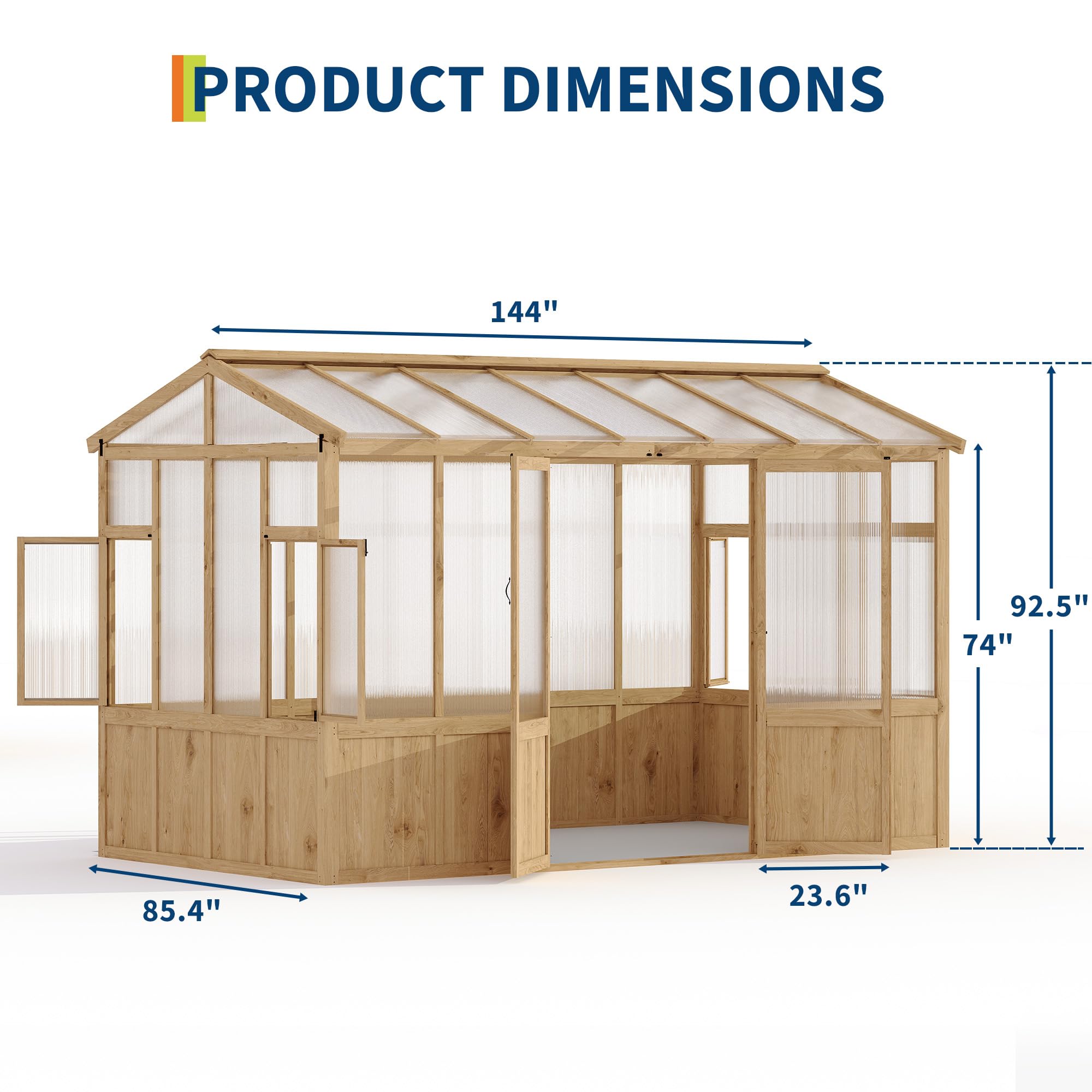 Garvee 8x12 ft Wooden Greenhouse for Outdoor - Heavy Duty Walk-in Green House Kit with 6 mm Polycarbonate,Ventilated Window & Lockable Door for Backyard,Patio,Lawn