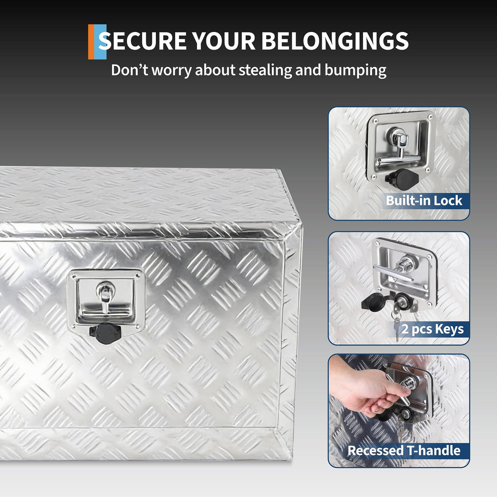 Garvee 36"x14"x16" Underbody Truck Tool Box, Heavy-Duty Aluminum Diamond Plate, Lockable Waterproof Design with T-Handle Latch and Keys for Pickup, Van, and Trailer, Silver
