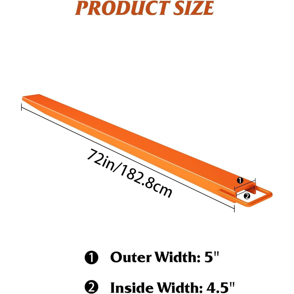 Garvee 72" × 4.5" Forklift Extensions, 4600 lb Steel Pallet Fork Sleeves, 1 Pair for Forklift, Orange