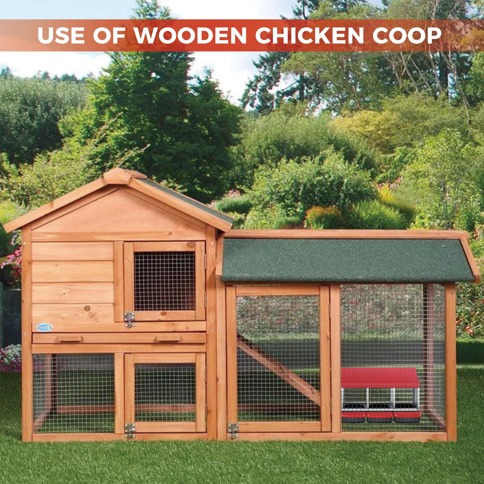 Garvee Heavy Duty 3-Compartment Chicken Nesting Box – Galvanized Steel Rollaway Egg Collection, Removable Tray & Perch – Easy-Clean Wall Mount or Freestanding – Red, Three Grids