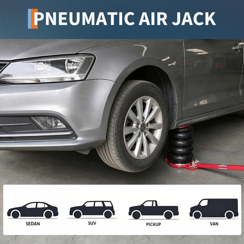 Garvee Triple Bag Pneumatic Inflatable Cushion Jack – 6 Ton (13,228 lbs) Capacity – 6.7"-23" Lift Range – Fast 5s Lifting – Adjustable Long Handle – Heavy Duty Floor Jack for Car, SUV, Truck, Garage – Red