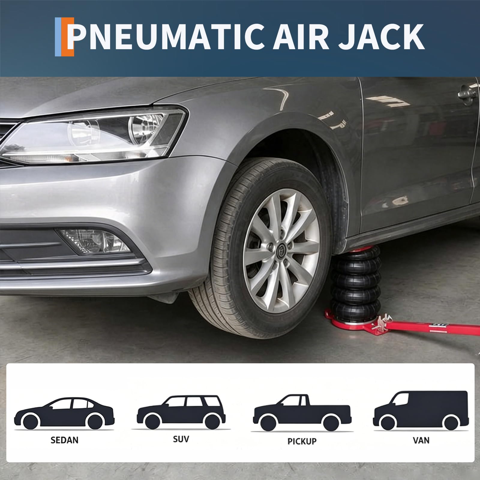 Garvee Triple Bag Pneumatic Inflatable Cushion Jack – 6 Ton (13,228 lbs) Capacity – 6.7"-23" Lift Range – Fast 5s Lifting – Adjustable Long Handle – Heavy Duty Floor Jack for Car, SUV, Truck, Garage – Red