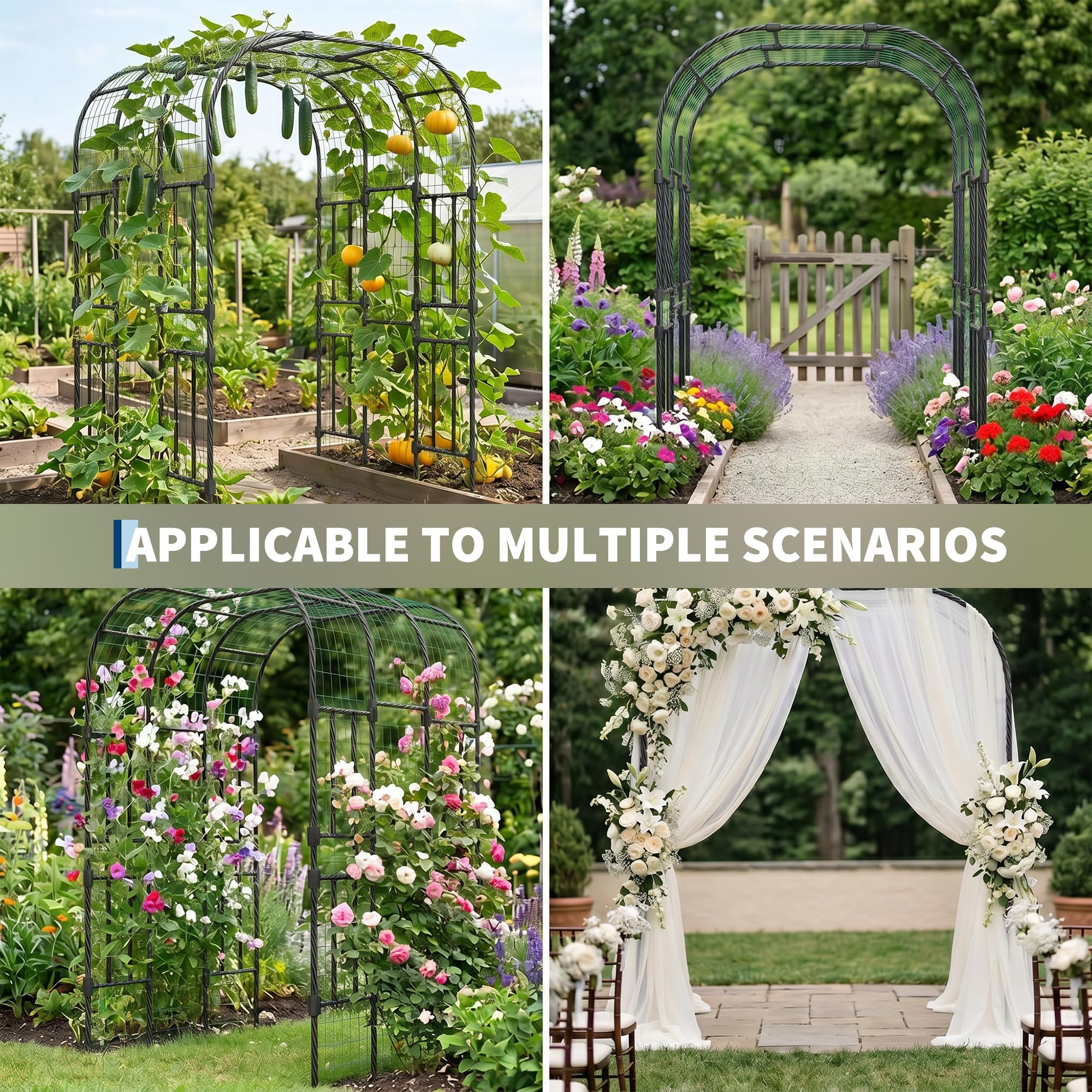 Garvee Garden Trellis Arch, 7.3 ft Extra Tall Polyethylene-Coated Steel Plant Support with 60"W x 87"H Frame for Cucumbers, Tomatoes, Beans & Flowers