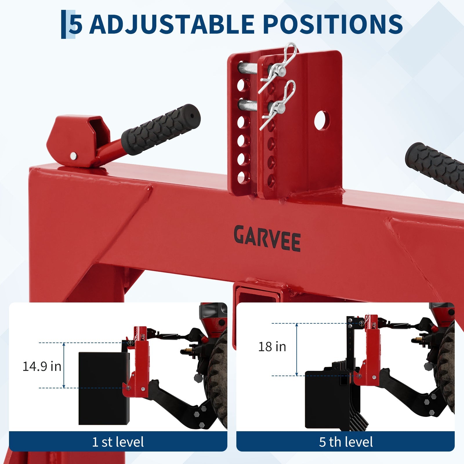 Garvee Heavy-Duty 3-Point Quick Hitch Adapter with 2" Receiver – Reinforced Rib – 3000 lbs Lift – No Bushing Needed – 5-Level Adjustable Bolt – Category 1 Tractor Attachment – Durable Metal – Red Powder Coated Finish