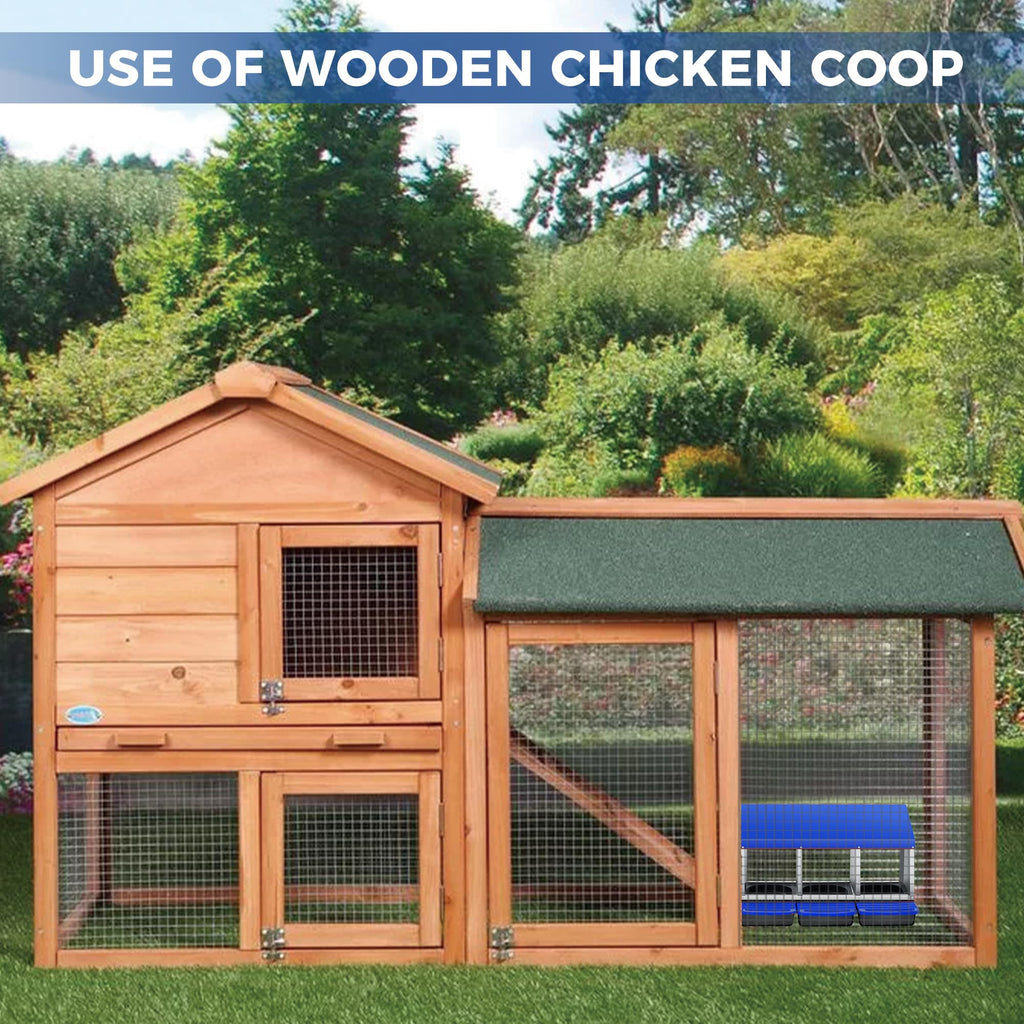 Garvee 3-Compartment Chicken Nesting Box – Automatic Roll-Away Tray & Support Stand, Blue