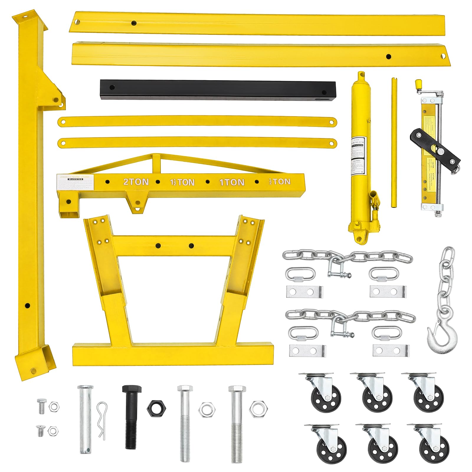 Garvee Heavy Duty 2 Ton Folding Hydraulic Engine Hoist - 4400 lbs Capacity Cherry Picker Crane with Load Leveler - 6 Swivel Wheels - Adjustable Boom (0.5T-2T) for Garage, Workshop, Warehouse - Yellow with leveler