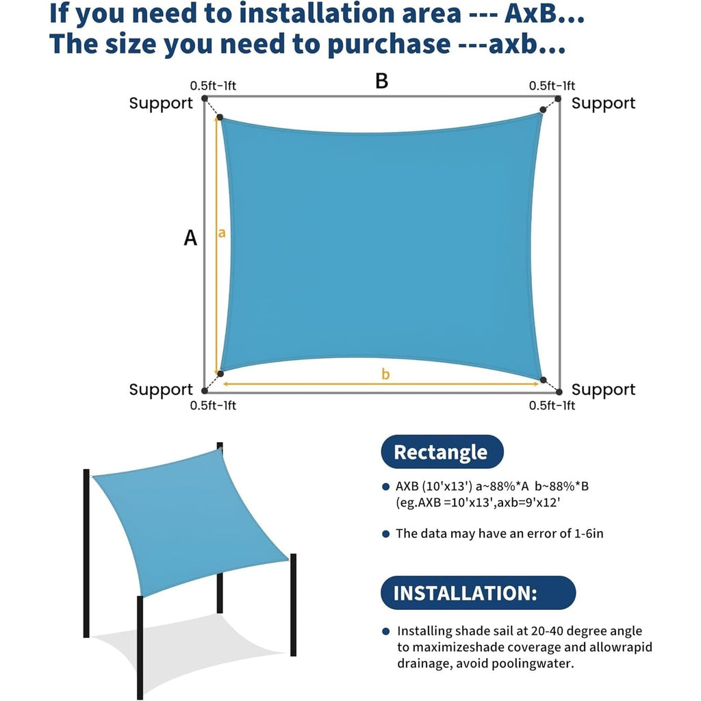Garvee Sun Shade Sail 10' x 13' Rectangle Charcoal UV Block Sunshade for Backyard Yard Deck Patio Garden Outdoor Activities and Facility