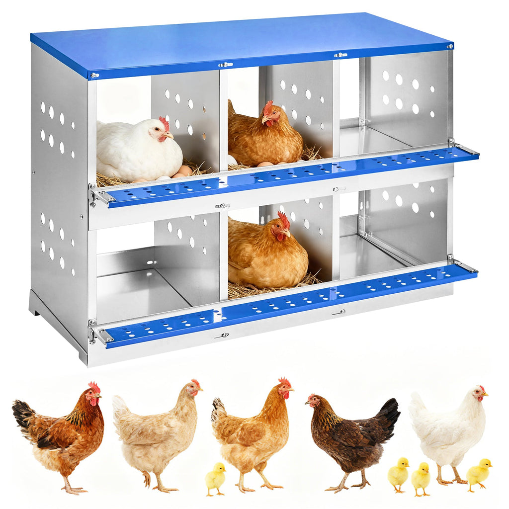 Garvee Heavy Duty 6-Compartment Metal Chicken Nesting Box – Galvanized Steel, Rollaway Egg Collection, Ventilated, Rustproof, Wall-Mounted or Floor, Easy Clean – Space-Saving Hen Layer for Poultry Coop – Without Cover, Blue, 96×48×71cm
