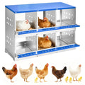 Garvee Heavy Duty 6-Compartment Metal Chicken Nesting Box – Galvanized Steel, Rollaway Egg Collection, Ventilated, Rustproof, Wall-Mounted or Floor, Easy Clean – Space-Saving Hen Layer for Poultry Coop – Without Cover, Blue, 96×48×71cm