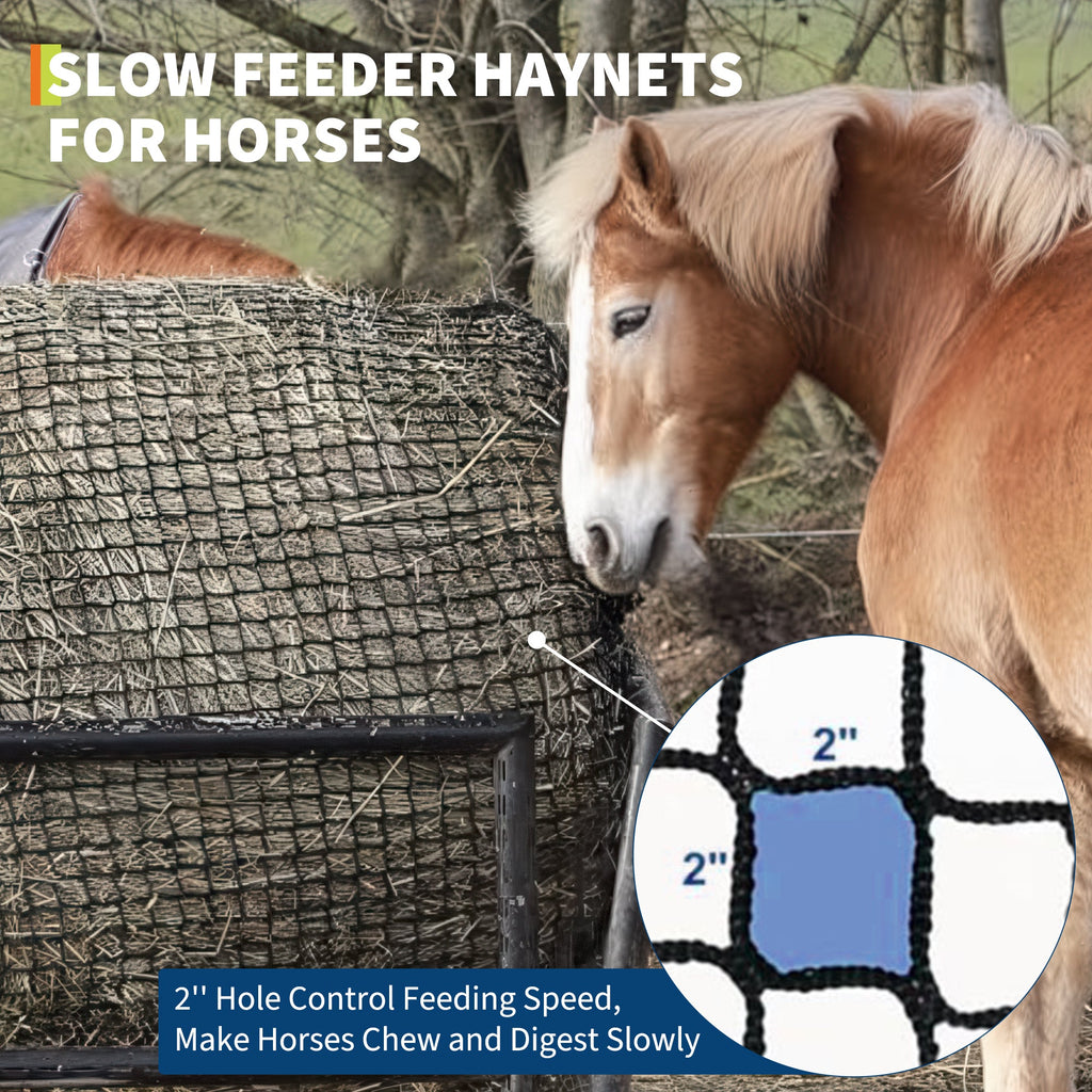Garvee 5x5ft Heavy Duty Knotless Nylon Round Bale Hay Net - 2-Inch Slow Feeder Mesh Bag for Horses, Goats, and Livestock, Reduces Waste, Black
