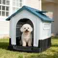 Garvee Small Dog House Outdoor with Air Vents and Elevated Floor for Puppy, Plastic Waterproof Doghouse Sloping Roof, Easy Clean and Assemble, Blue(25.2"D×19.3"W×26"H)