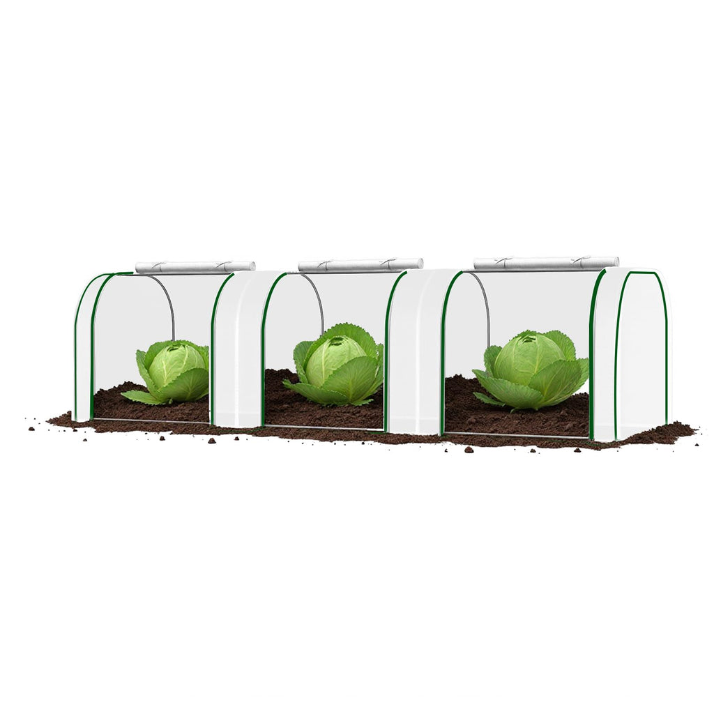 Garvee Portable Mini Greenhouse for Indoor & Outdoor, 10' x 3' x 2.5', Waterproof PE Cover, Heavy-Duty Steel Frame, Roll-Up Zipper Door, Ideal for Seedlings, Garden, Patio, Balcony – White