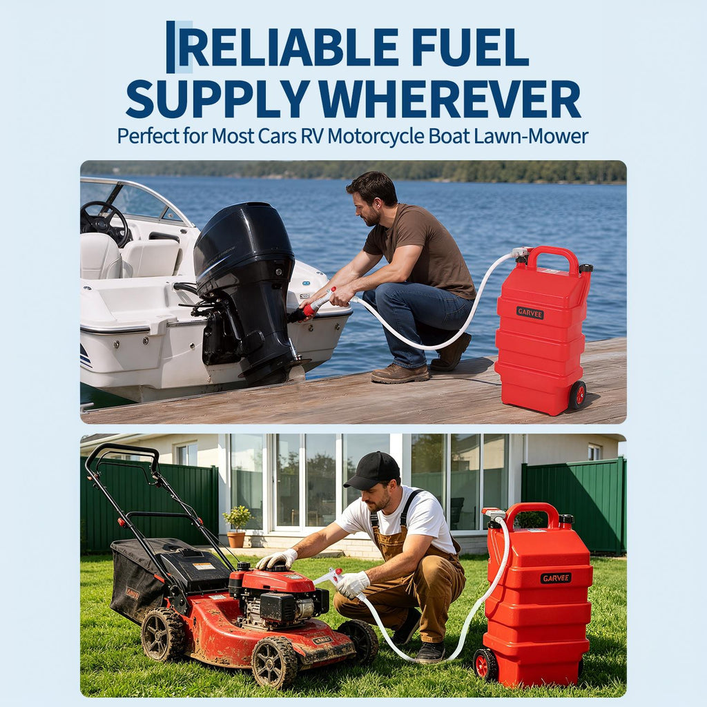 Garvee 16 Gallon Portable Fuel Caddy Tank with 12V/4AA Battery Powered 3.8 GPM Transfer Pump – HDPE Gasoline & fuel injection system Storage – Heavy Duty Wheels – For Workshop Use, Color: Red