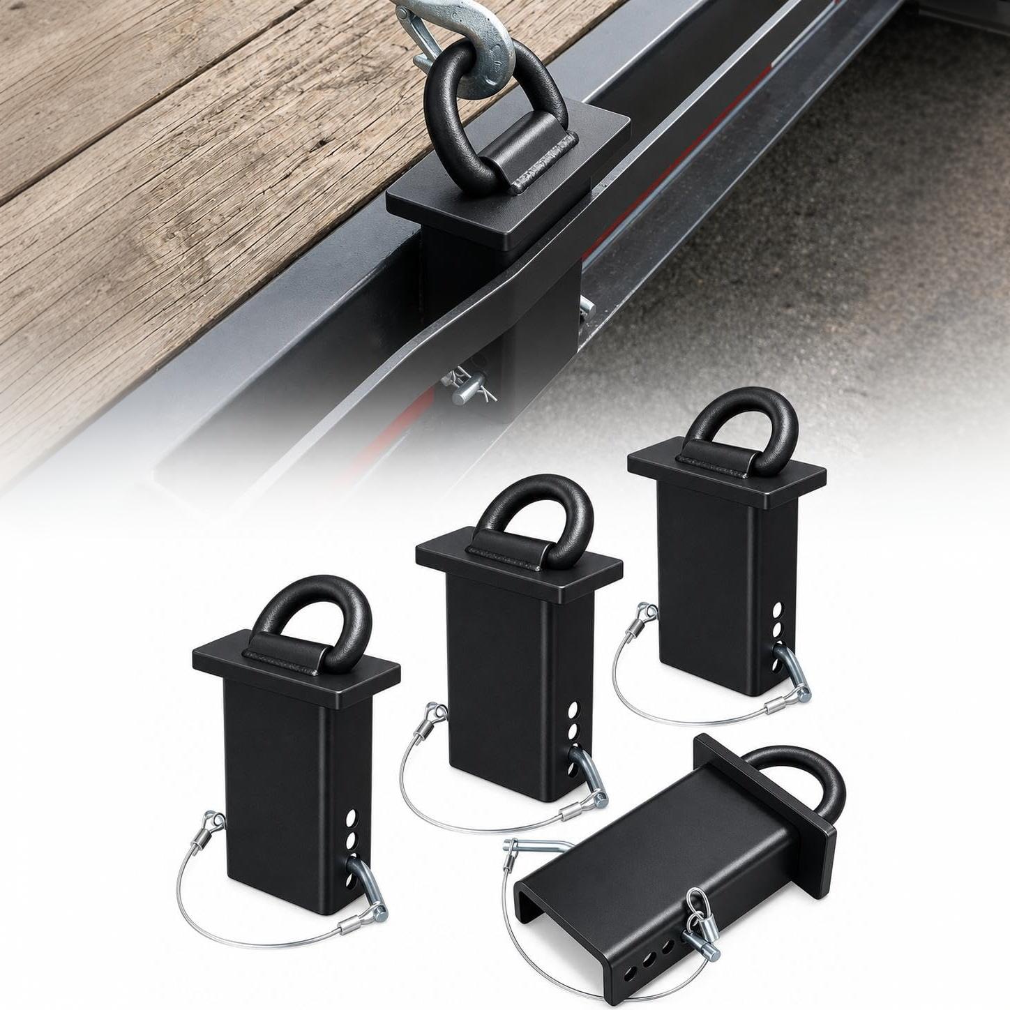 Garvee Heavy Duty 18,000lbs Removable Stake Pocket D-Ring Tie Down Anchors – 5/8" Hitch Pin, 4 Adjustable Holes, Anti-Loss Wire, Securement for Utility Trailers, Flatbeds, Cargo Trucks, Black, 5/8 Inch, 4 Pieces