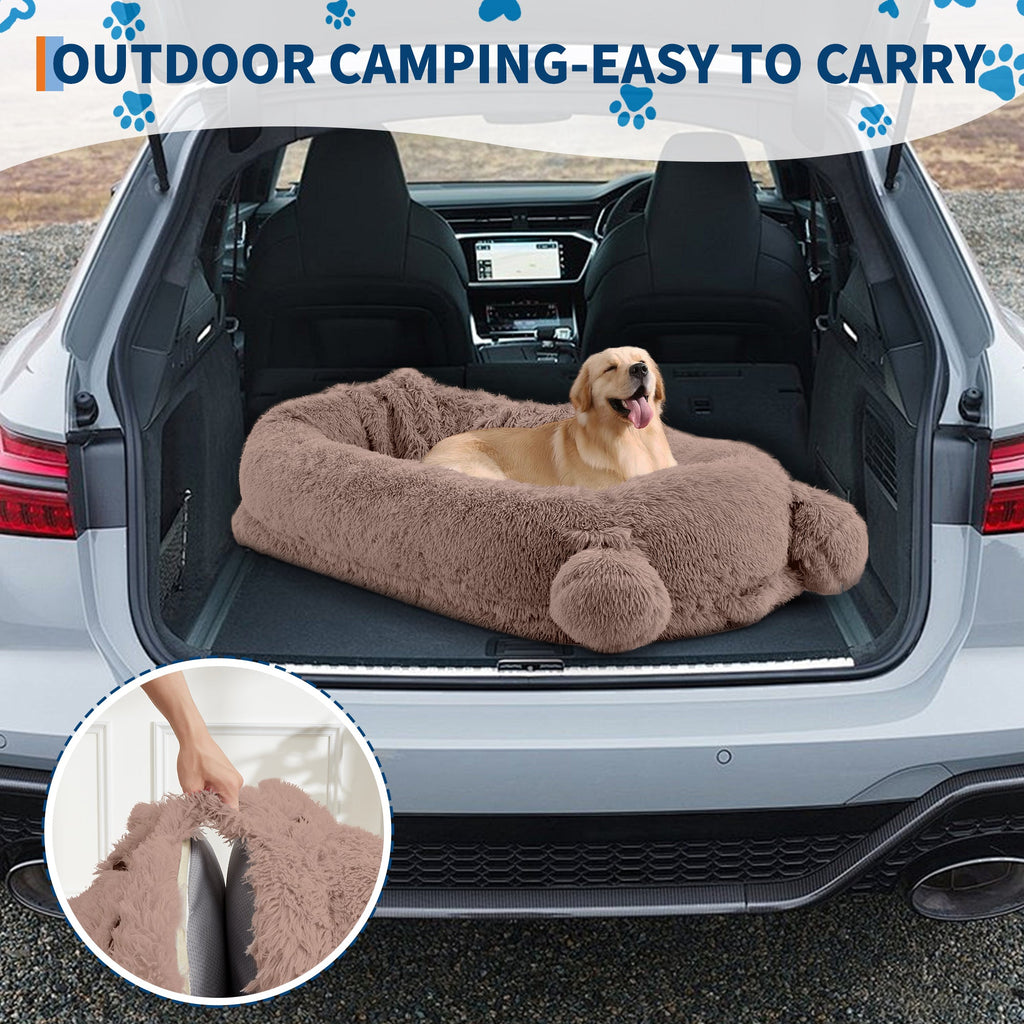Garvee Human Dog Bed, 71 in x45 in x12 in Large Dog Bed with Blanket, Storage Pockets, Portable Handle, Removable Cover, Human Size Pet Bed for Adult, Khaki