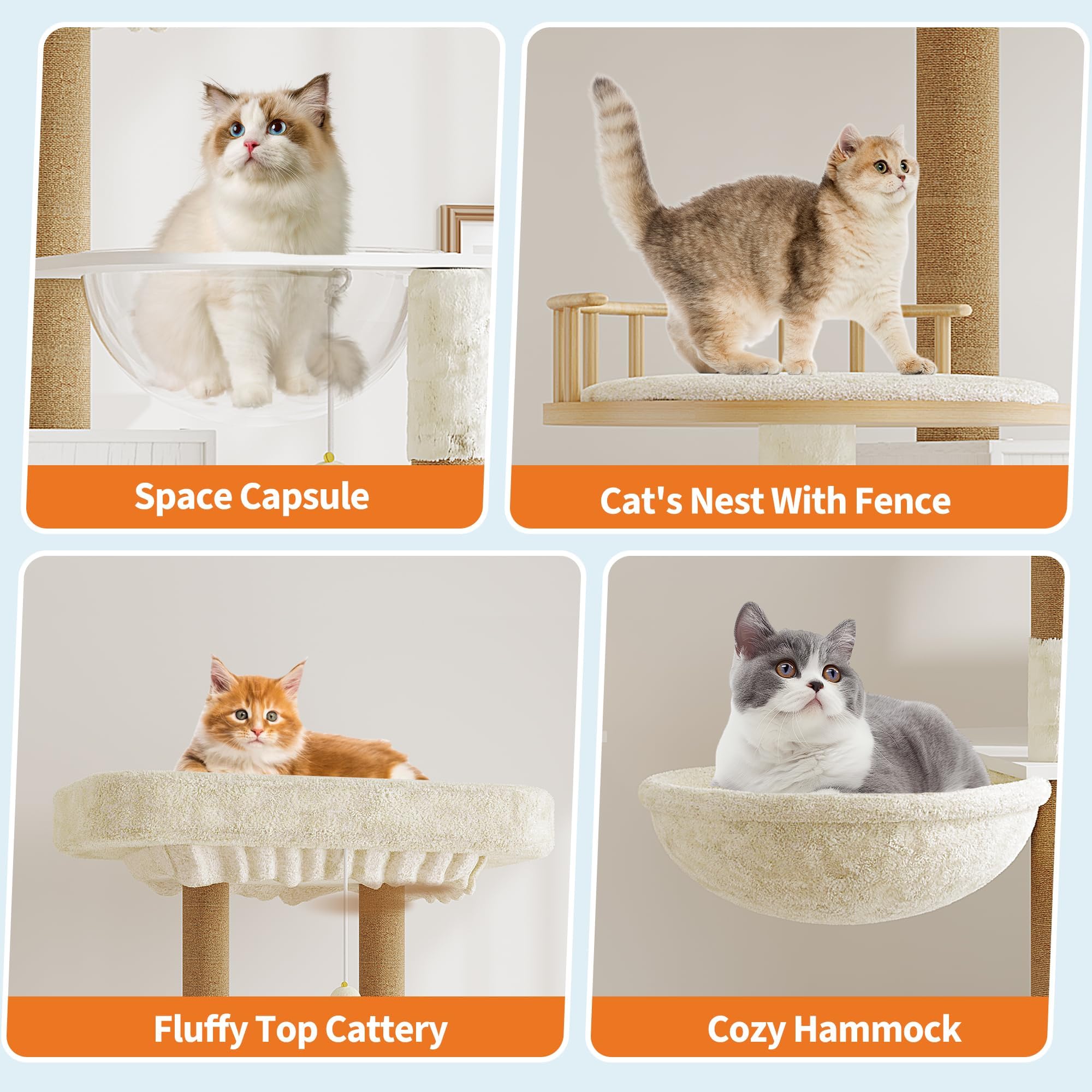 Garvee Multi-Level Cat Tree with Hidden Litter Box Enclosure – Soft Perch, Hammock, Sisal Scratching Posts, Modern Cat Condo Furniture for Living Room – Cat Tower for Indoor Cats – Vintage White