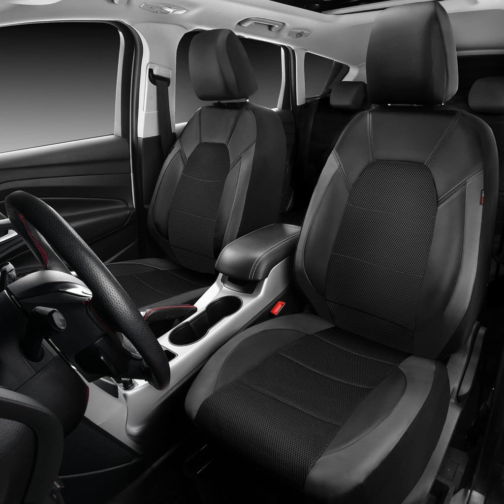 Garvee Global 9-Piece PU Leather Car Seat Cover Set – Full Coverage, Waterproof, Breathable, Non-Slip, Safety Cushion Compatible, Easy Installation – Fits Auto, Ford, Audi, Toyota, French Car, Mini, Includes Headrest Covers – Gray