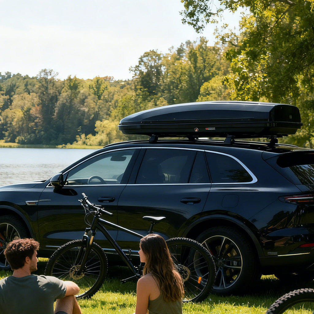 Garvee Rooftop Cargo Box Carrier, 19.4 Cubic Feet Hardshell, Dual-Side Opening, Universal Fit for Cars & SUVs, 165 lbs Capacity with Secure Straps & Keys