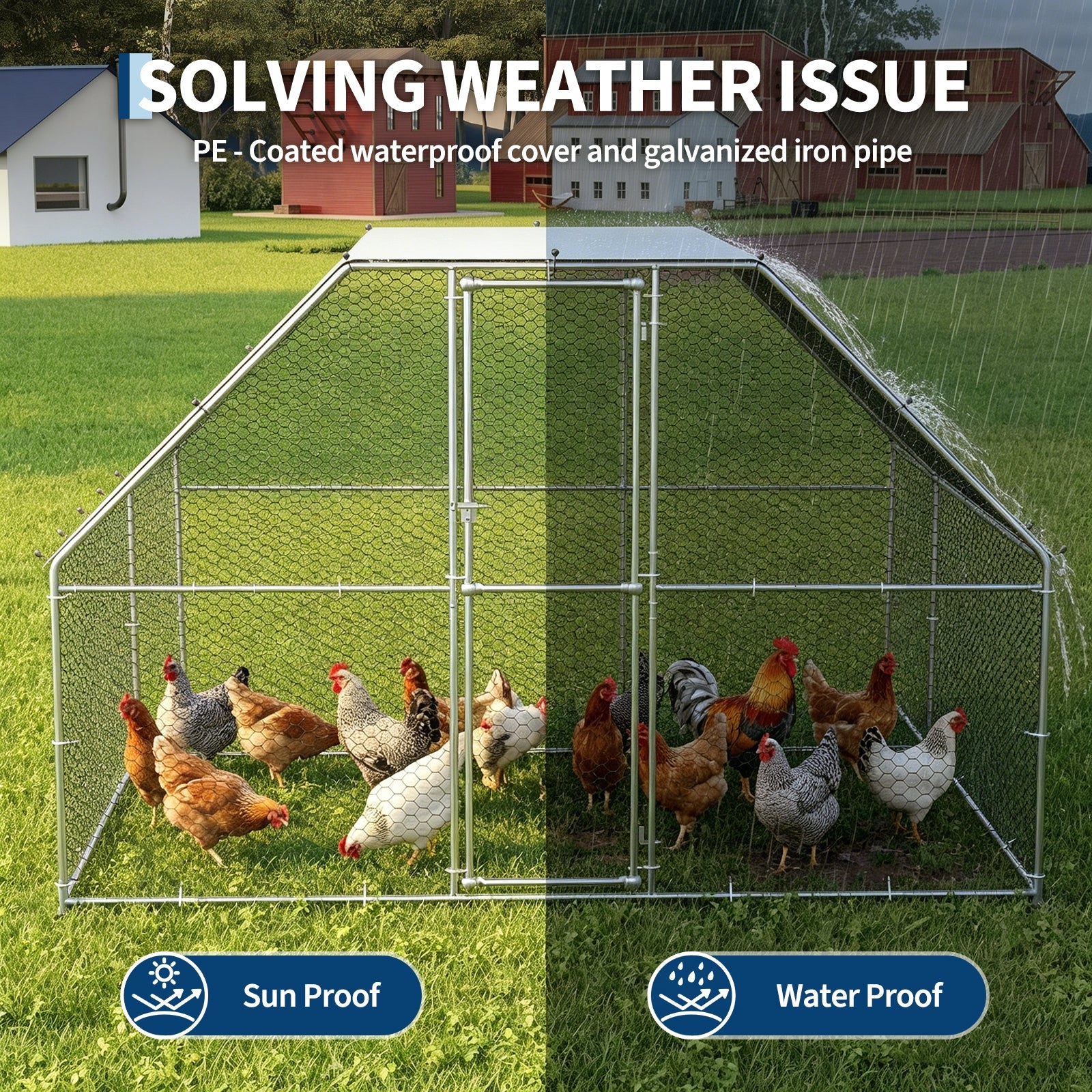 Garvee Heavy Duty Large Metal Chicken Coop & Run for 10-20 Chickens - Outdoor Walk-In Poultry Cage with Waterproof, UV Cover - Secure Chicken Pen for Backyard - Size: W300 x D400 x H200cm