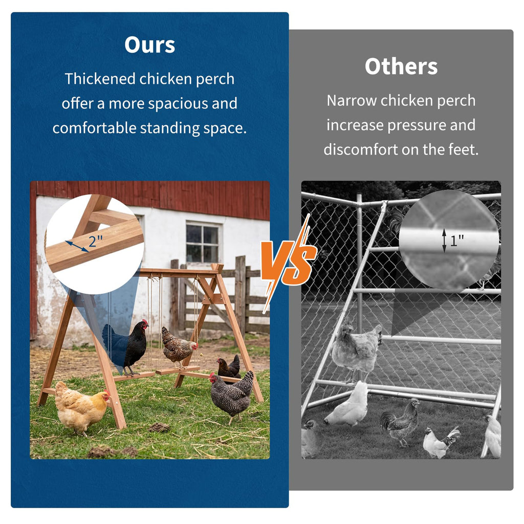 Garvee Chicken Perch with Swing - Wooden Roosting Bars for 6-8 Chickens - Durable Pine Wood, Weather-Resistant, Easy Assembly - Coop Accessory for Outdoor Use