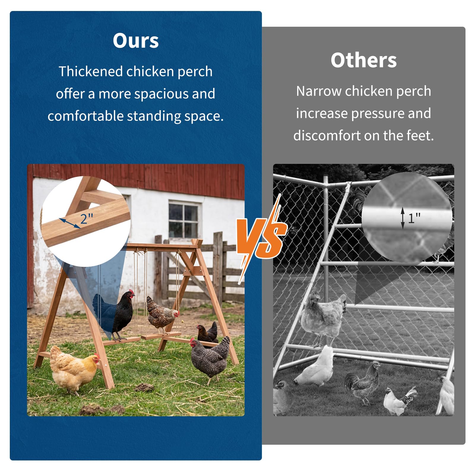 Garvee Chicken Perch with Swing - Wooden Roosting Bars for 6-8 Chickens - Durable Pine Wood, Weather-Resistant, Easy Assembly - Coop Accessory for Outdoor Use