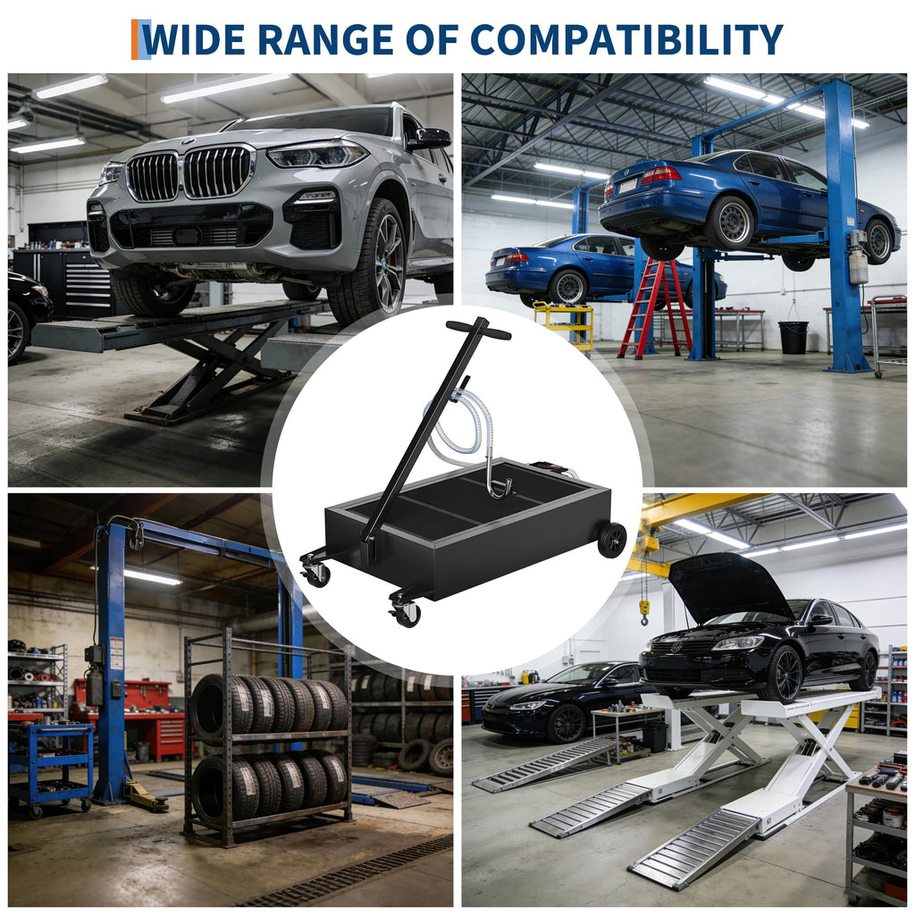 Garvee 15-Gallon Low-Profile Oil Pan with 12V Pump & 8 GPM Flow, Carbon Steel, Lockable Casters, 2m Hose - Cars, SUVs, Motorcycles
